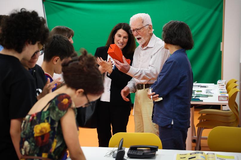 Visit by Martin Cooper to a school.